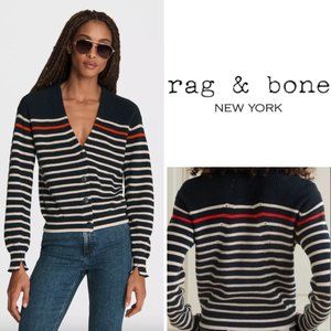 Rag & Bone Chunky Navy/White Striped Cashmere Blend "Ann" Cardigan Small NWT